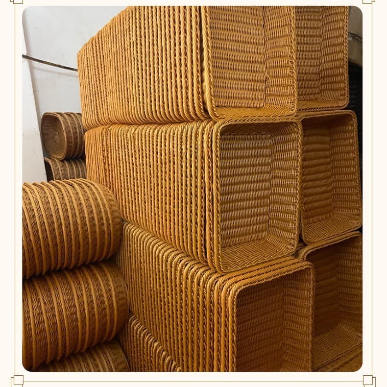 Imitação de rattan cesta de armazenamento artesanal pão lanche cesta de exibição doméstico supermercado cesta de frutas