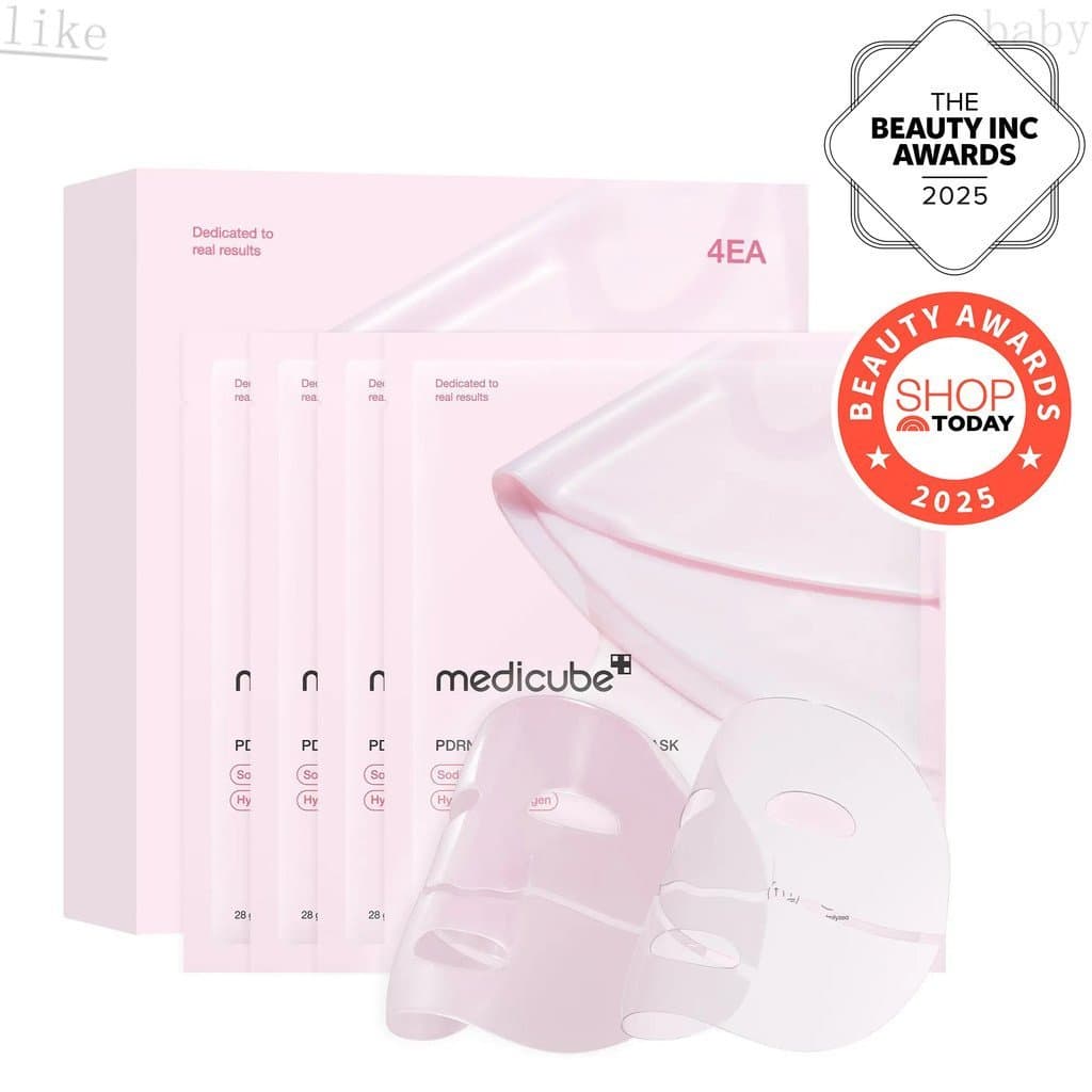 [medicube] Máscara em Gel de Colágeno Rosa PDRNP, Pacote com 4 Unidades, Máscara de Colágeno Rosa que Muda de Cor com DN