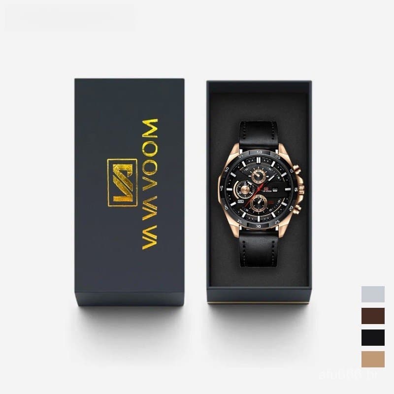 Relógio masculino de quartzo de couro de aço inoxidável à prova de água original genuíno VAVA VOOM 216