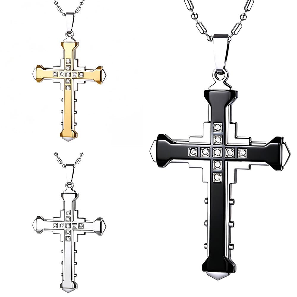 Colar de Baile de Formatura com Cruz de Diamante Cavaleiro das Trevas e Corrente de Bambu