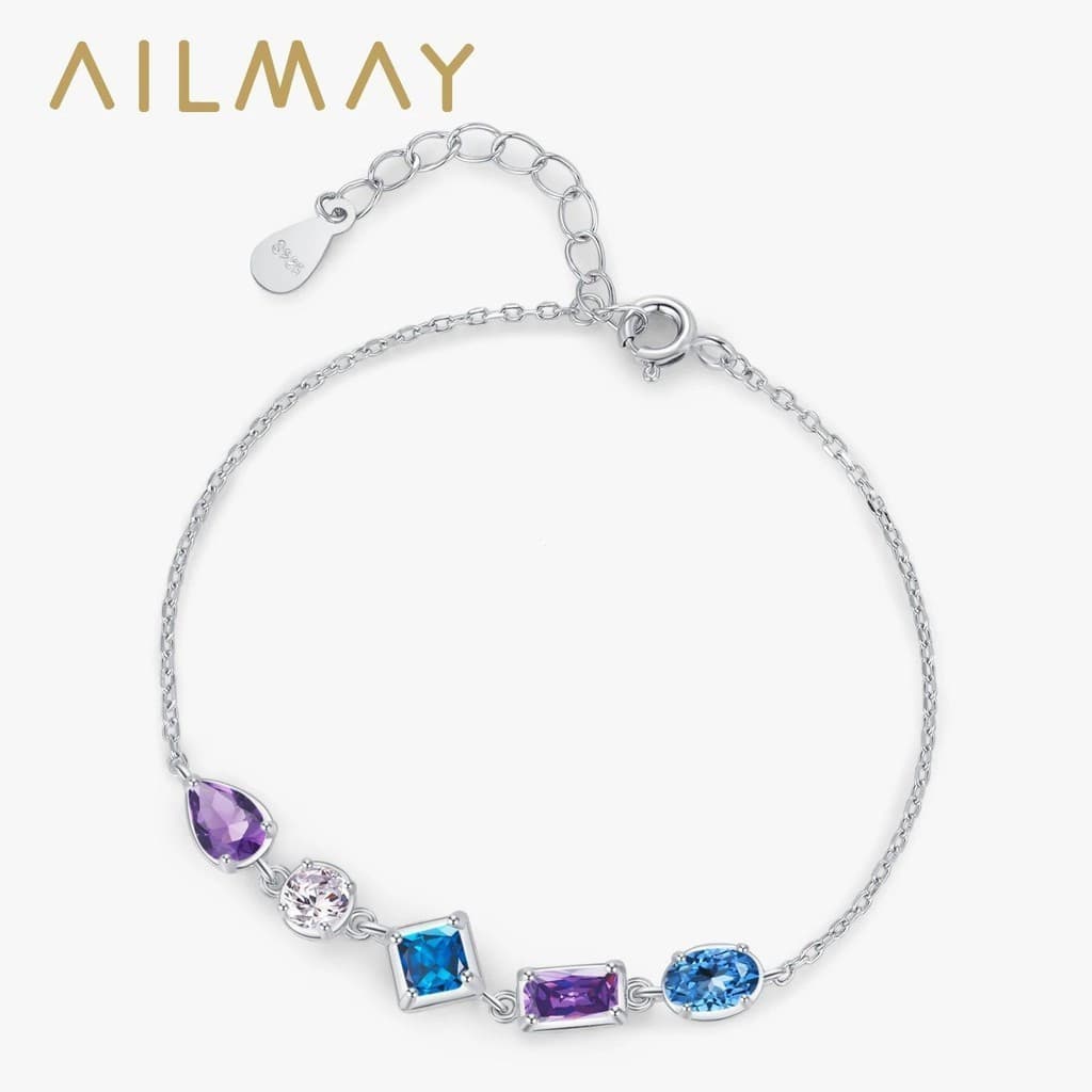 Pulseira Elme com design geométrico, feita de prata esterlina 925, incrustada com zircônia azul-púrpura, joia feminina r