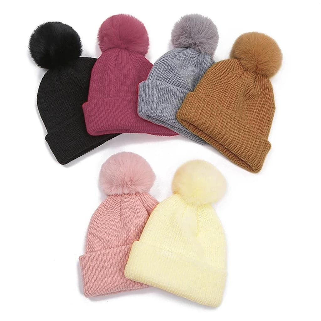 Gorro Feminino Touca Lisa Forrada Frio Inverno Adulto Forro Pelo Pompom