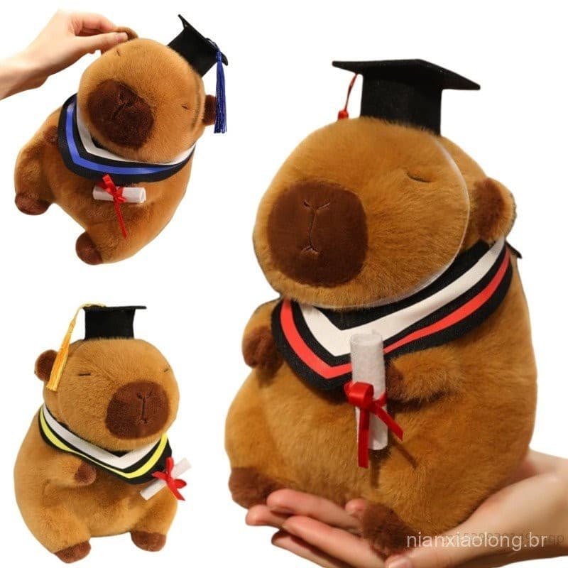 20cm Capivara de Formatura de Desenho Animado com Chapéu de Doutorado Brinquedo de Pelúcia Animal Decoração Ca