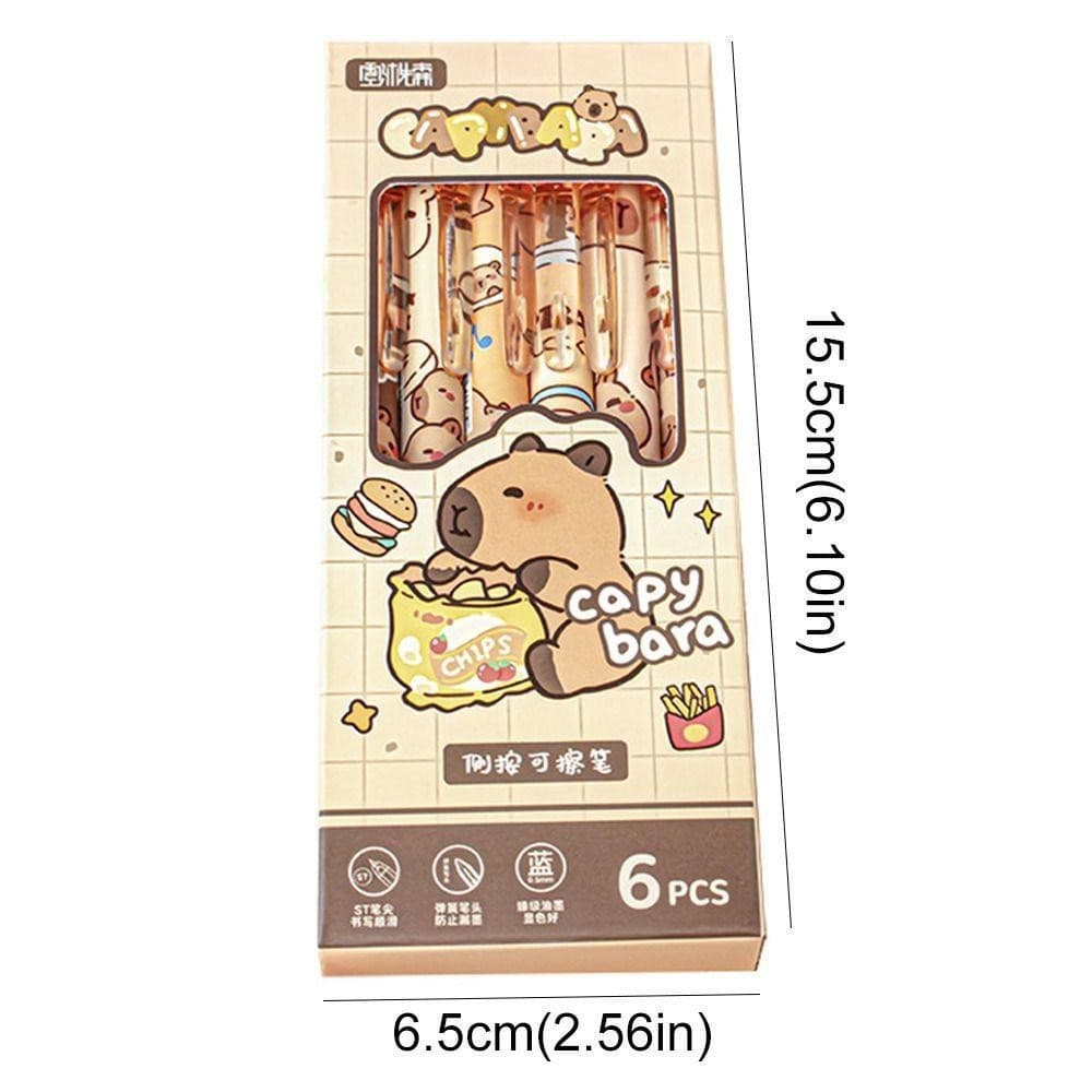 RUNSHANG 6 Pcs Caneta Apagável Capivara , De Escrita Fofa Kawaii De Desenho Animado Gel Estética De Tinta Azul 0.5mm