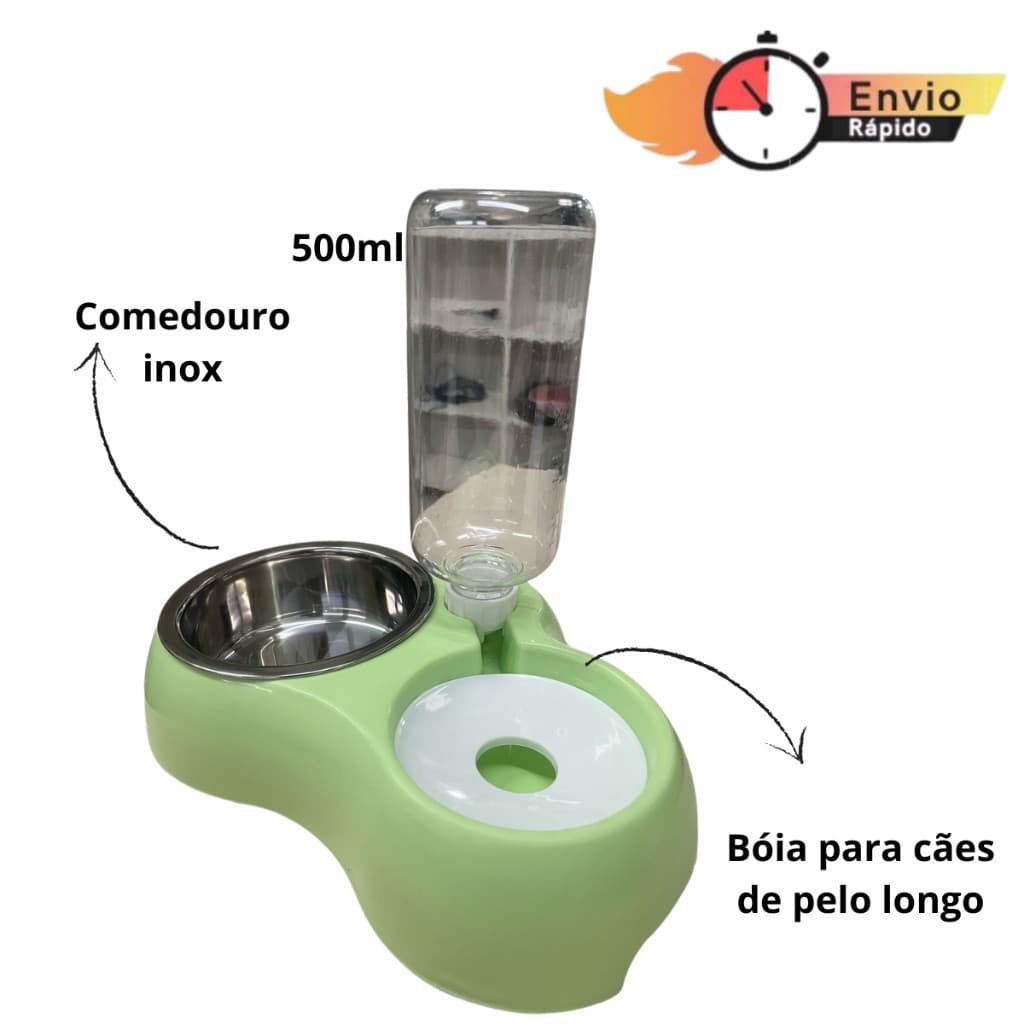 Comedouro Em Inox Bebedouro Automático Para Cães Cachorro Gato Alimentador Antiderrapante + Garrafa