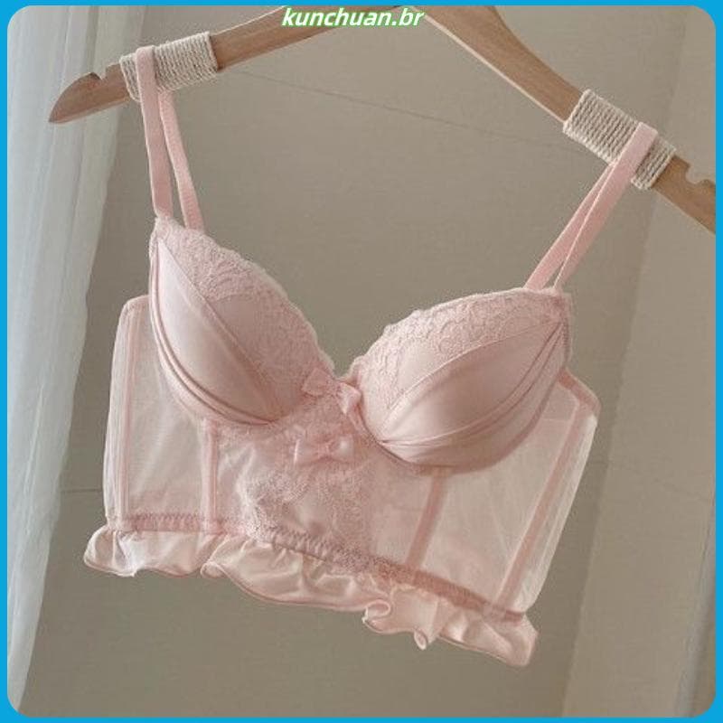 Novo doce Lolita renda borda roupa interior feminina espinha de peixe Bud espartilho sem fio seios pequenos reunidos sut