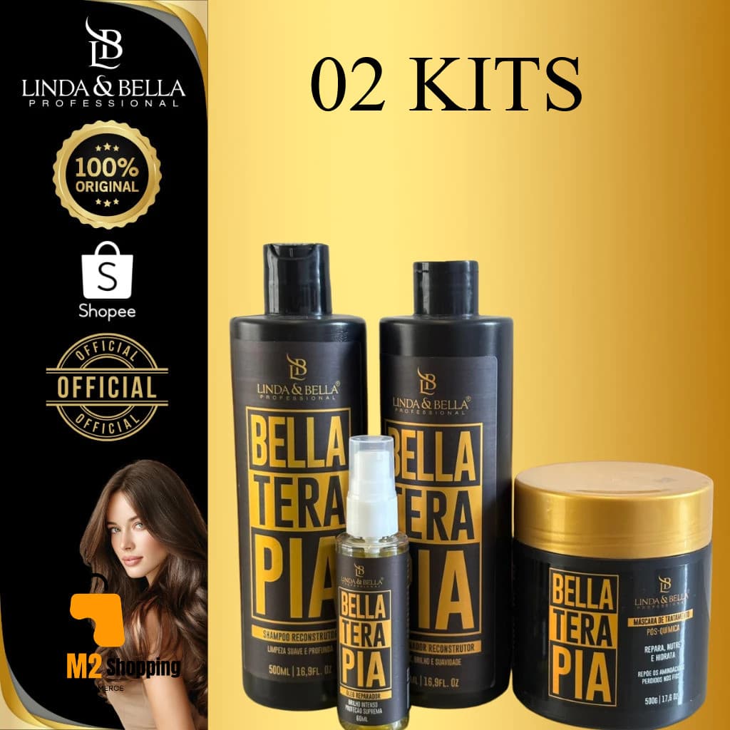 02 Kits Bellaterapia -  Mascara de Tratamento 500g + Shampoo e Condicionador 500ML + Óleo 60ML
