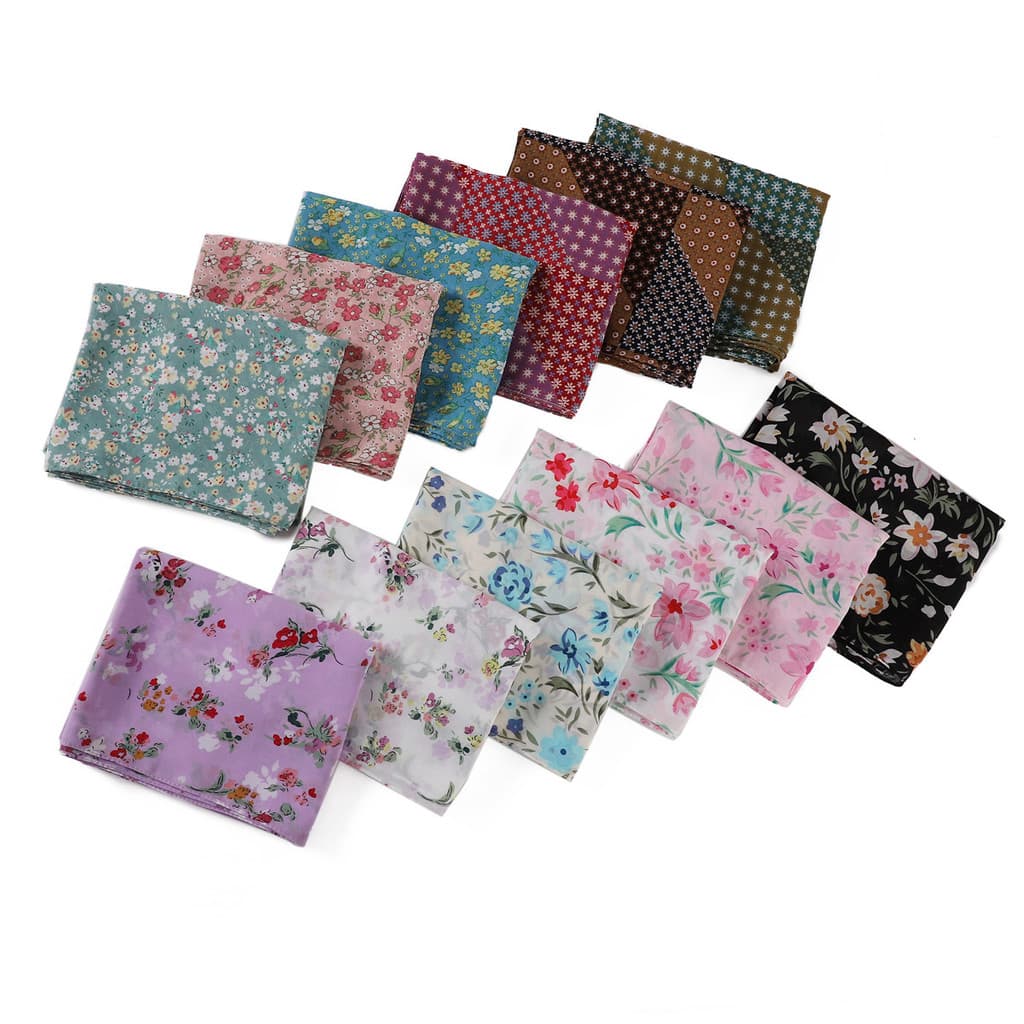 [Estoque pronto] Novo estilo retrô Floral No. 211-222 Lenço estampado de Chiffon pérola lenço longo lenço de gaze WJG