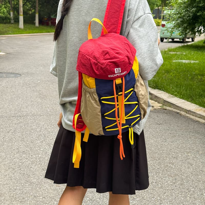 Mochila estilo coreano com blocos de cor e letras, nova mochila dopamina, mochila para caminhadas ao ar livre, mochila p