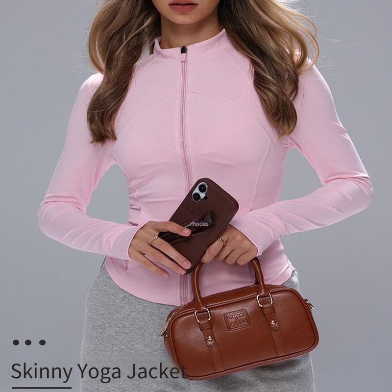Gola com zíper de manga comprida jaqueta de yoga feminina magro de secagem rápida yoga Wear Fitness esportes Cardigan to