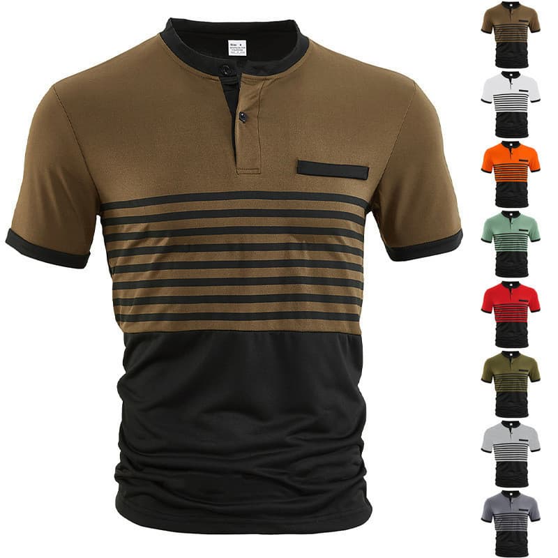 Ins verão camisa polo masculina impressa listrada camisa polo de manga curta negócios Casual impressão geométrica