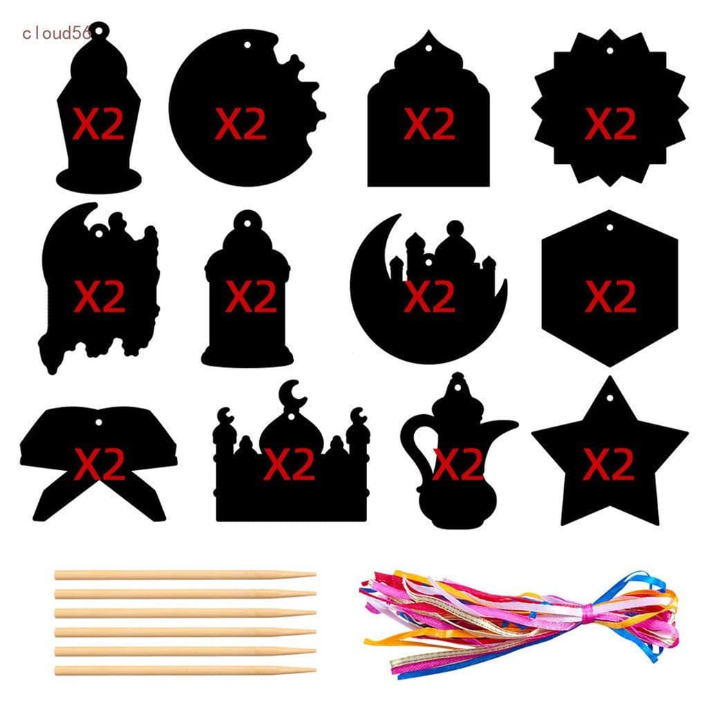 BH Eid MUBARAK Pintura De Arranhões Festa Do Oriente Médio DIY Cartão Al-Fitr Estrela Castelo Lua Enfeites Scratch-Off P