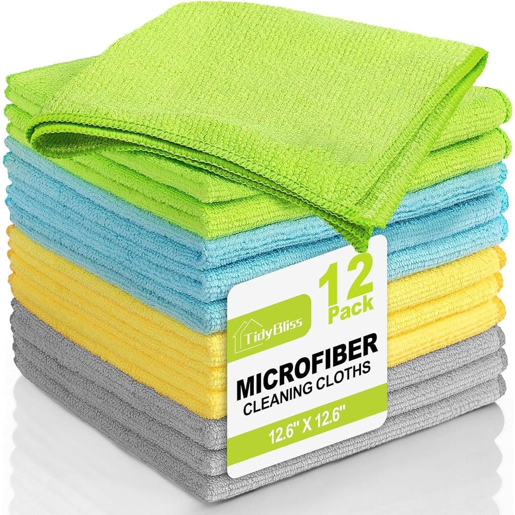 Pacote com 12 Panos de Limpeza de Microfibra TidyBliss, Panos Sem Pelos, 12,6” x 12,6”, Toalhas de Microfibra Reutilizáv