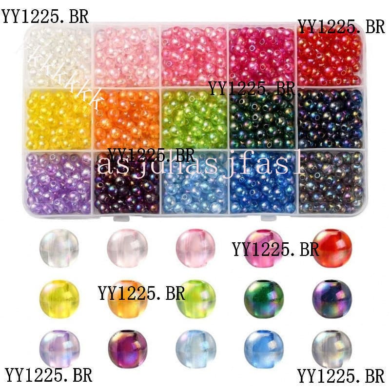 1Box Contas Acrílicas Transparentes , AB Coloridas , Redondas , Cor Mista , 6x5mm , Furo : 1,8mm , 7,5g , Cerca De 72 ~