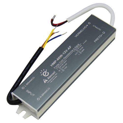 Fonte Driver LED 12V 60W 5A Bivolt Blindada IP67 Potência Real Embralumi Fita LED CFTV Iluminação