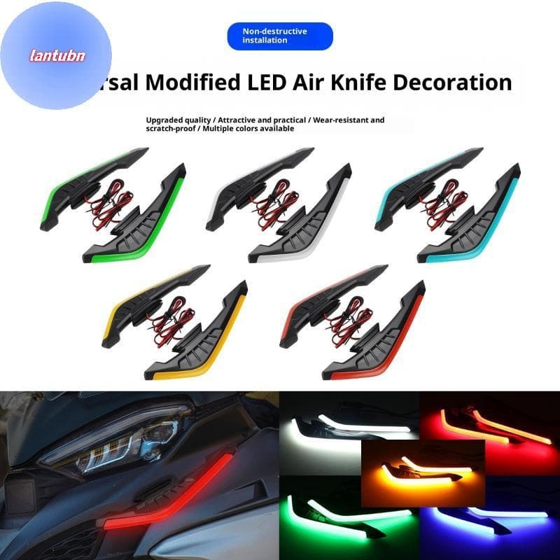 LANTUBN 2 Pçs Asas De Vento Fixas Com Luz LED Adesivo Decoração Stier Motocicleta Frente Lateral Spoiler Winglets Conjun
