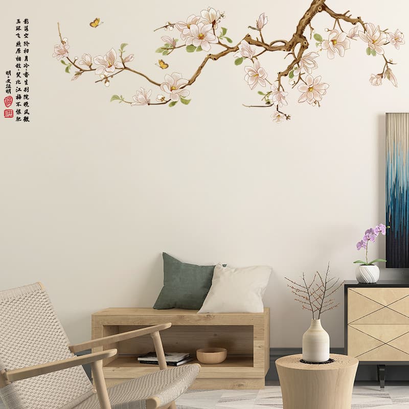 Estilo chinês magnólia adesivos de parede sala estar TV fundo decoração da parede papel de parede auto-adesivo quarto ad