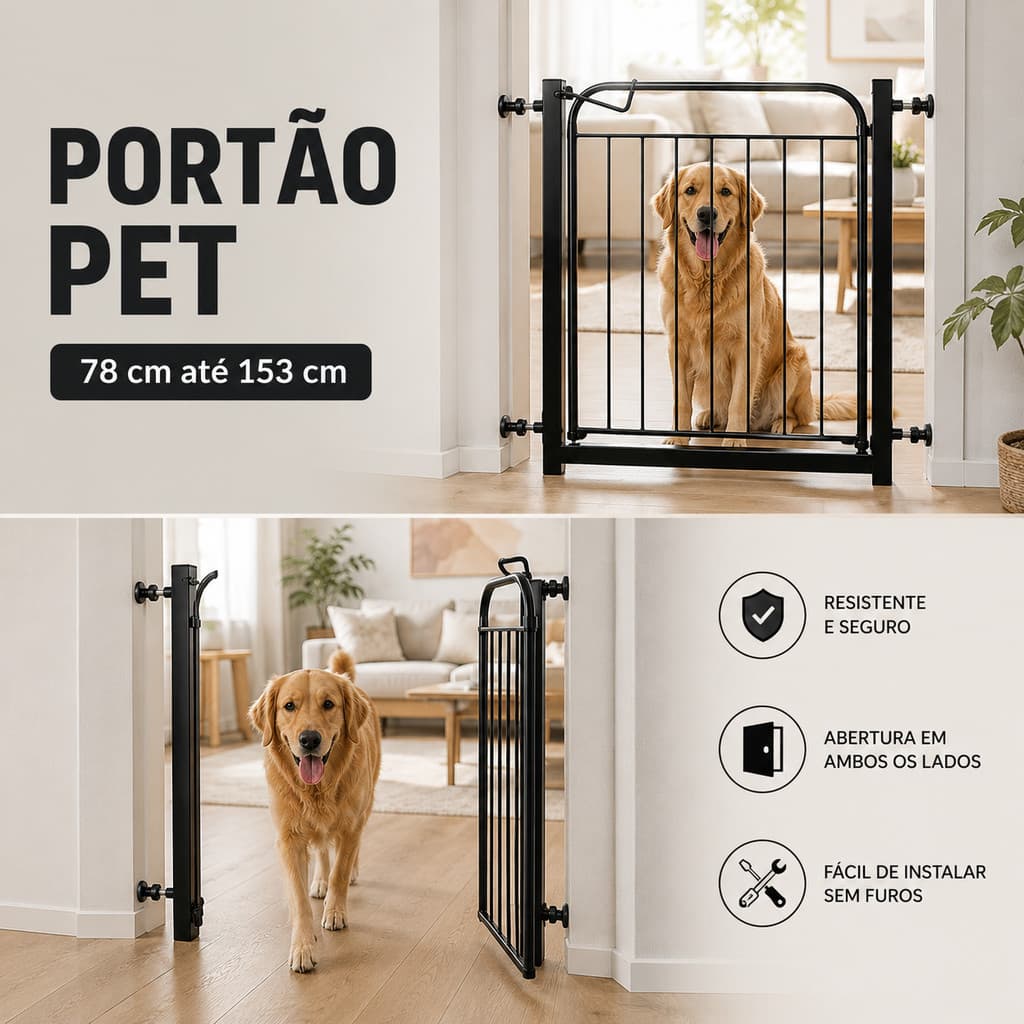 Portão Pet Grade Proteção Cachorro Cães (68 a 153cm) + Extensor