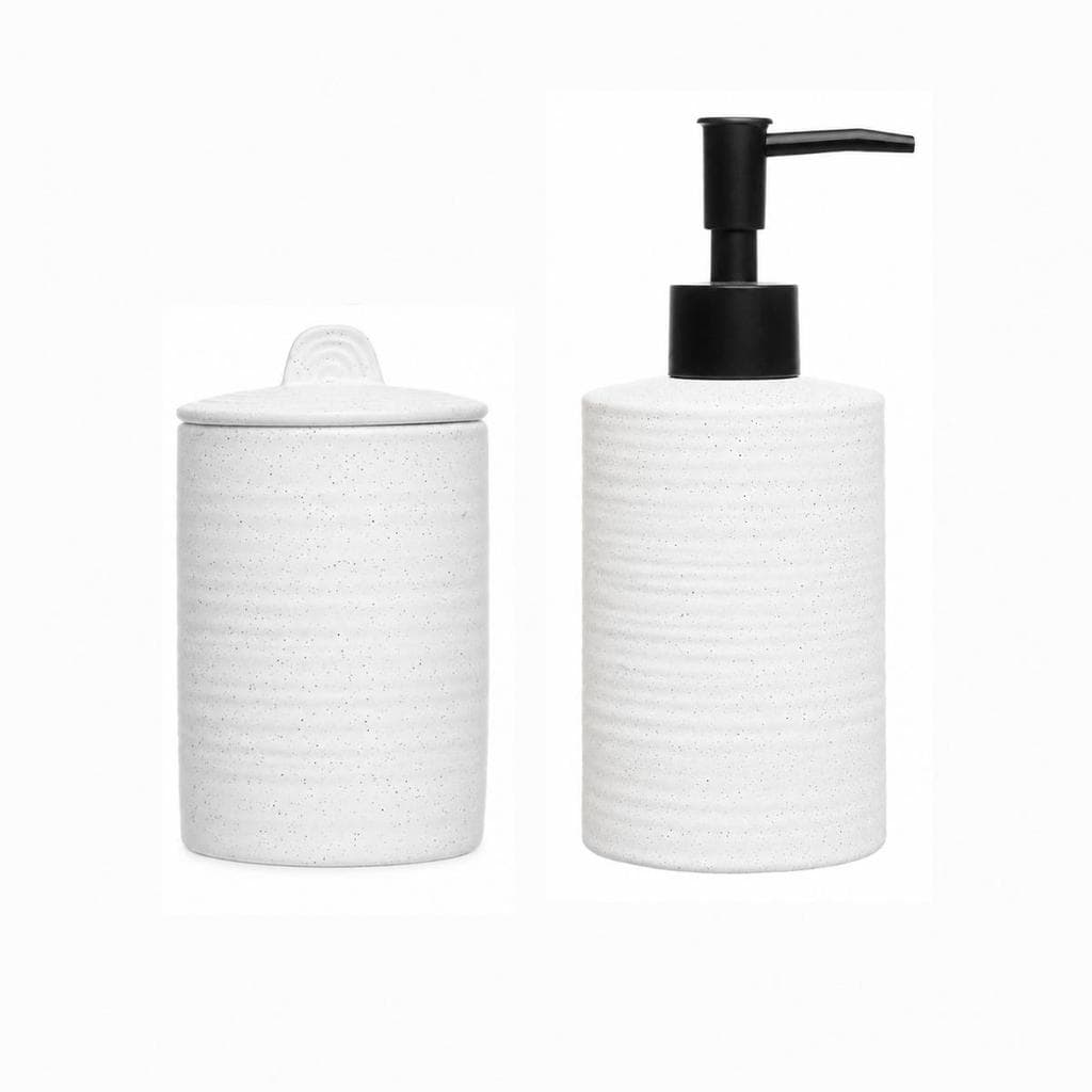 Kit Banheiro Lavabo Cerâmica Lyor Sand 2 Peças Porta Sabonete Líquido 450ml e Porta Objetos