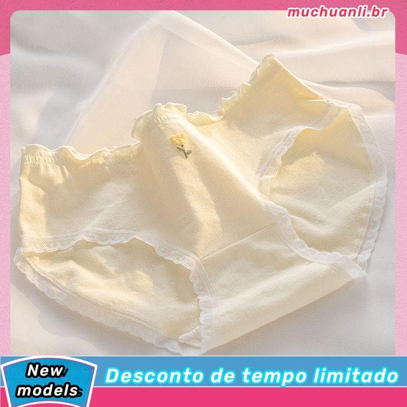 5 pacote roupa interior feminina algodão puro 7A antibacteriano estudante cintura média algodão confortável bonito respi