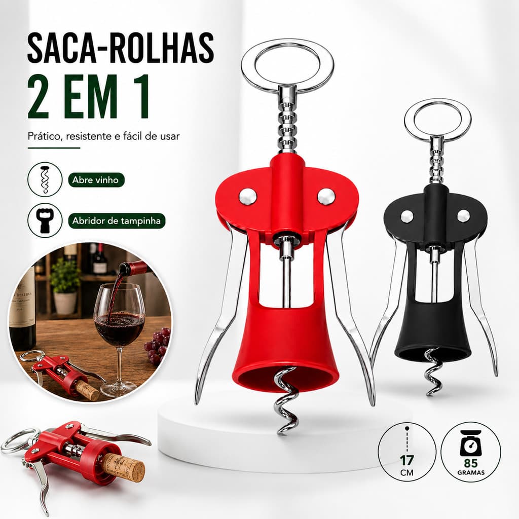 Saca-Rolhas Borboleta e Abridor de Garrafas 2 em 1 em Aço para Vinho Cerveja Tampinhas Envio Rápido