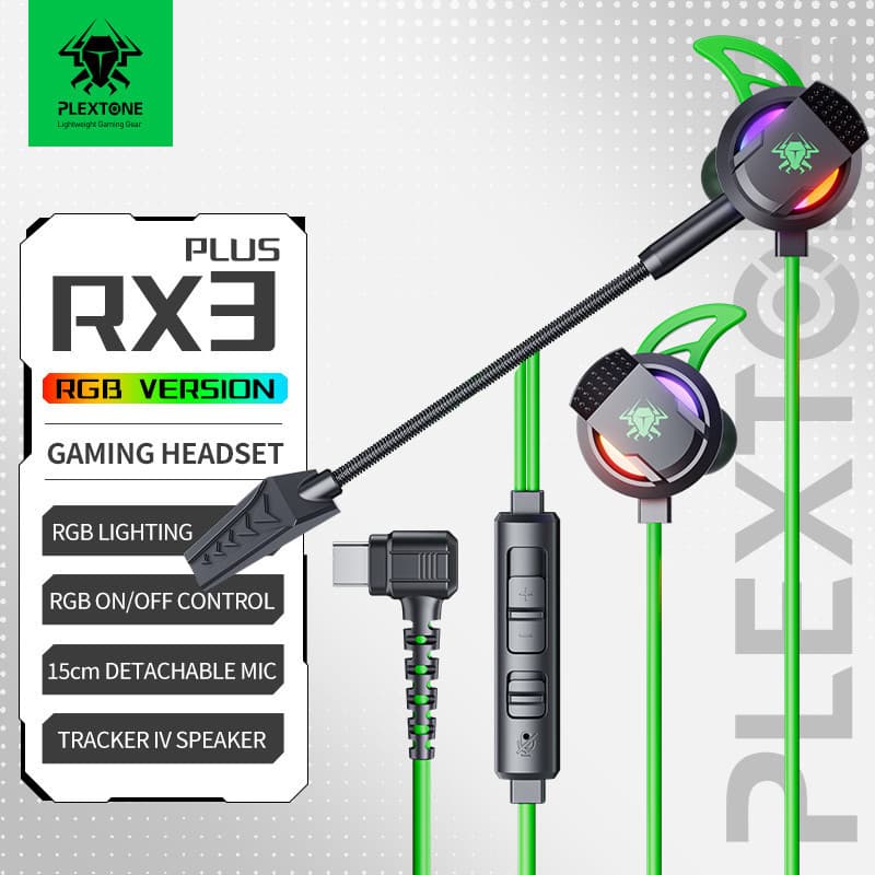 Novos Fones de Ouvido para Jogos com Fio PLEXTONE RX3 Plus, Conector Tipo-C Compatível com Jogos de PC e Celular com Mic