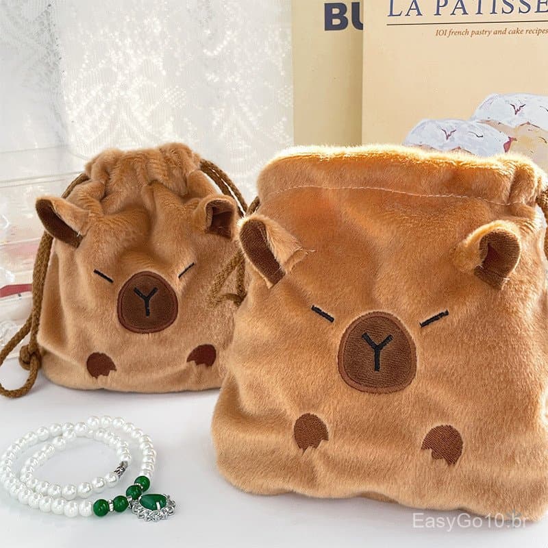 Pau de bolso de pelúcia Capibara pode puxar rede capivara vermelha papelaria de grande capacidade saco de armazenamento