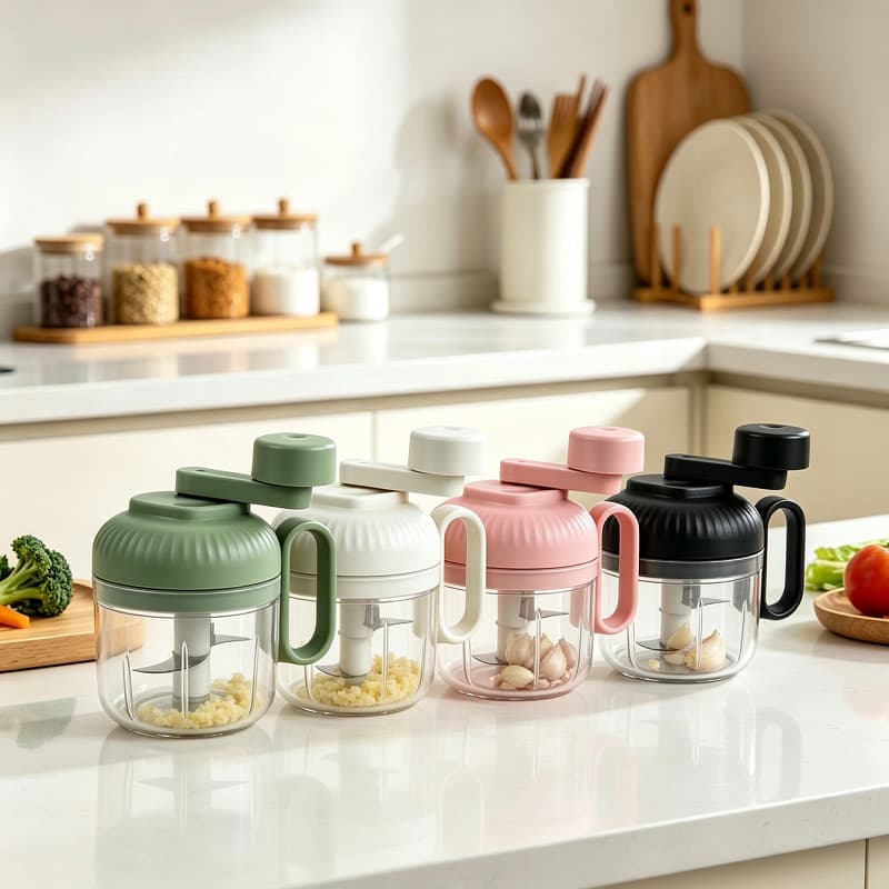 Mini Processador Manual de Alimentos Giratório 250ml, Triturador de Alho, Cebola e Temperos, Cores Variadas