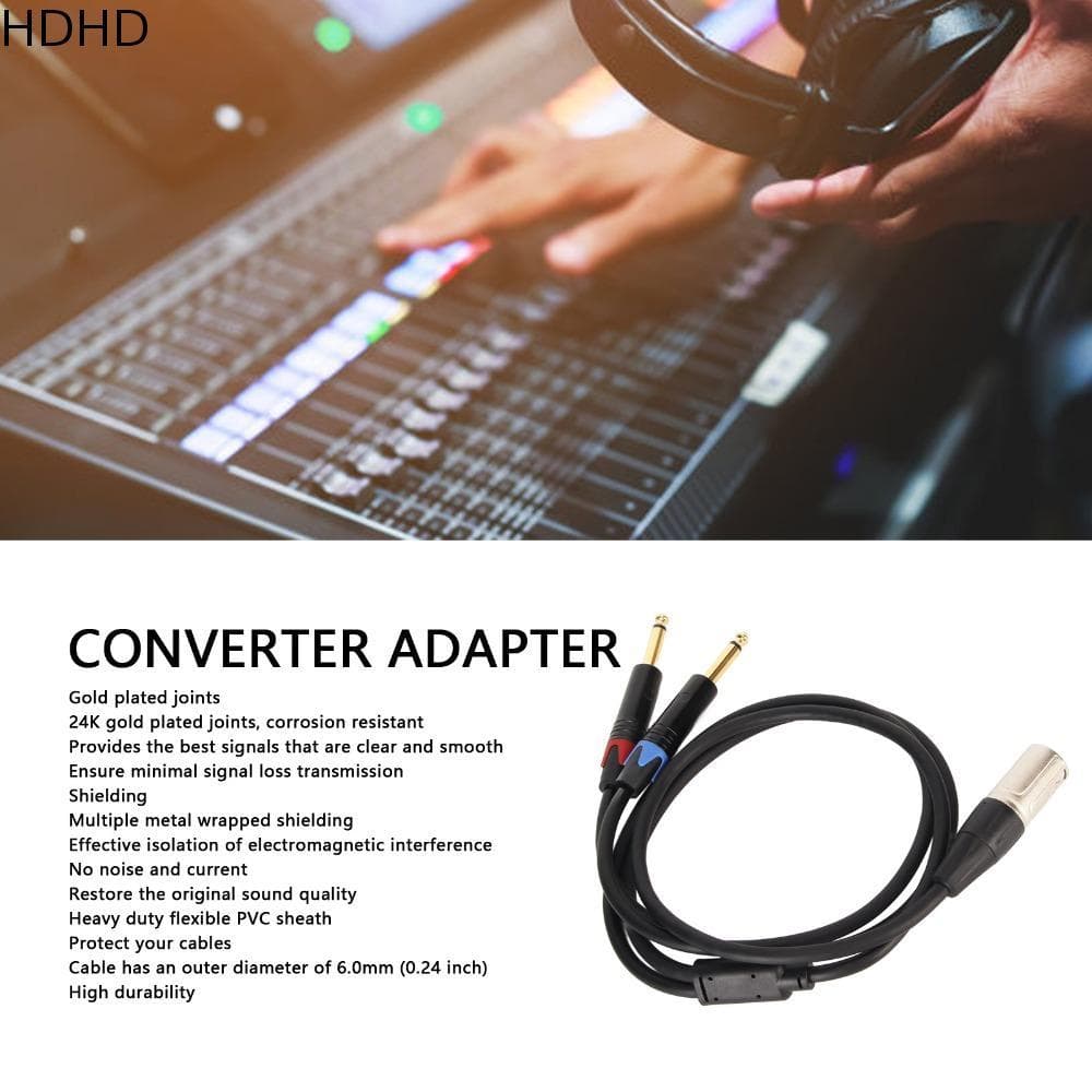 Cabo Divisor HDHD Y , Adaptador Conversor De Áudio Macho TS Mono Plug Duplo De 1/4 Para 3 Pinos XLR