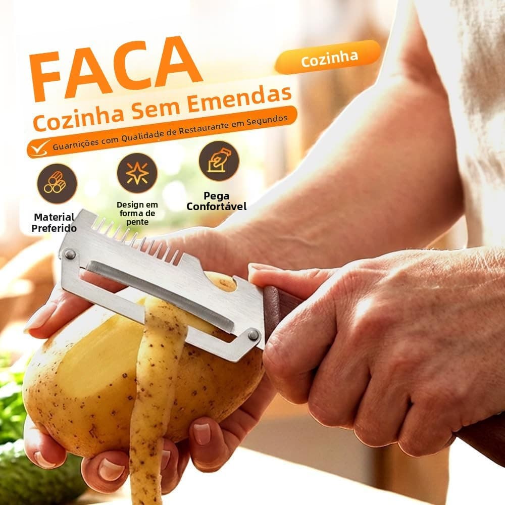 Kit Descascador De 2 Peças Cabo De Madeira 2 Em 1 Aço Inoxidável Com Abridor E Função Julienne
