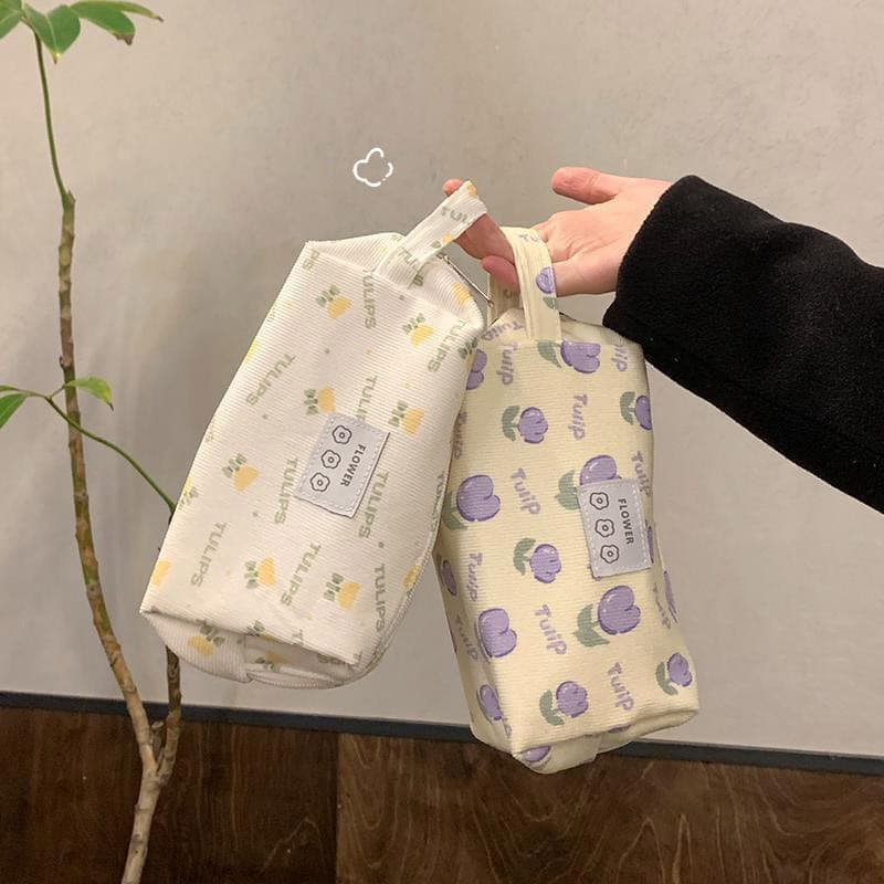 Estojo de Lápis de Lona com Estampa de Tulipa, Bolsa de Maquiagem Portátil, Estojo de Material Escolar para Estudantes,