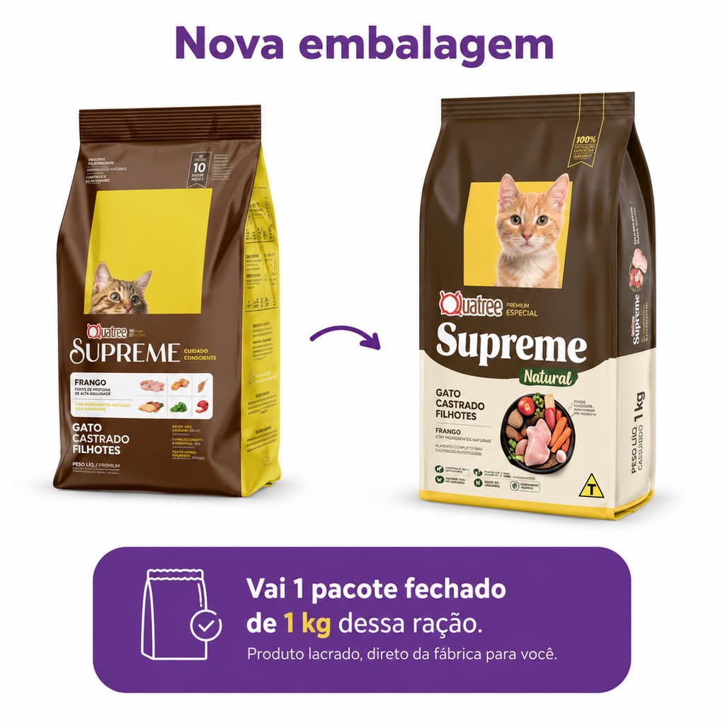 QUATREE 1KG SUPREME SUPER PREMIUM GATOS ADULTOS CASTRADO FRANGO E BATATA DOCE 1KG