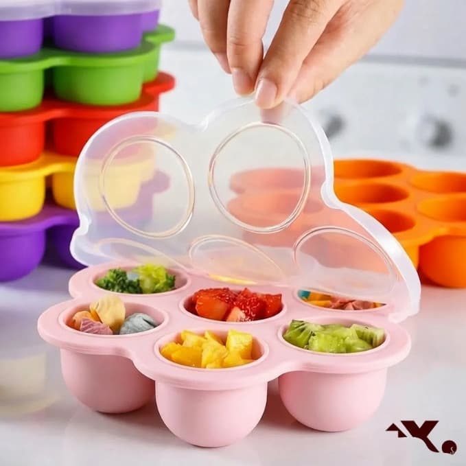Pote Porta Papinha Recipiente Silicone 7 Divisórias Com Tampa Para Introdução Alimentar Infantil