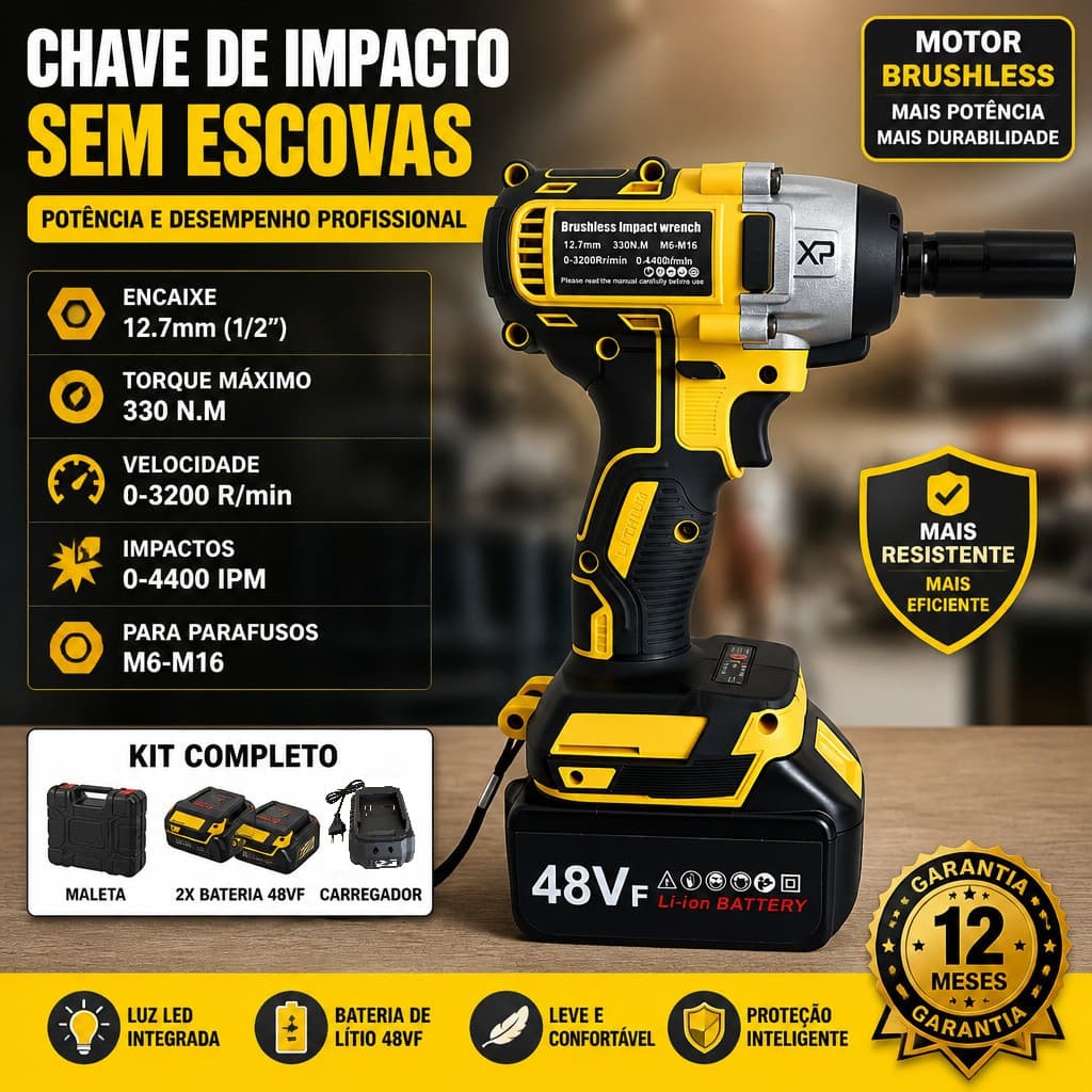 Chave de impacto elétrica de 48V, 2 baterias, conjunto de brocas e soquetes, kit de ferramentas profissional