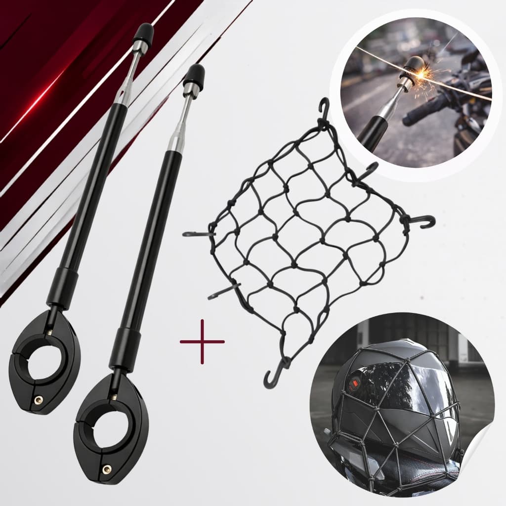Kit 1 ou 2 Antena Corta Pipa Retrátil Com Ou Sem Rede Elástica Moto Aranha 35 cm 7 Estágios Anti Cerol Aço Inox