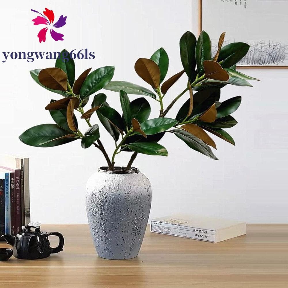 YONGWANG Ramo De Árvore De Magnólia Simulado , Planta Artificial Artesanal Com 2 Garfos , Grandes Plantas Artificiais