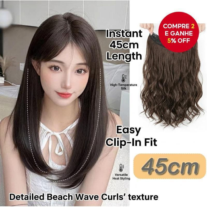 Pedaço de cabelo em forma de U estilo coreano 45cm cabelo encaracolado médio Natural feminino tendência de verão