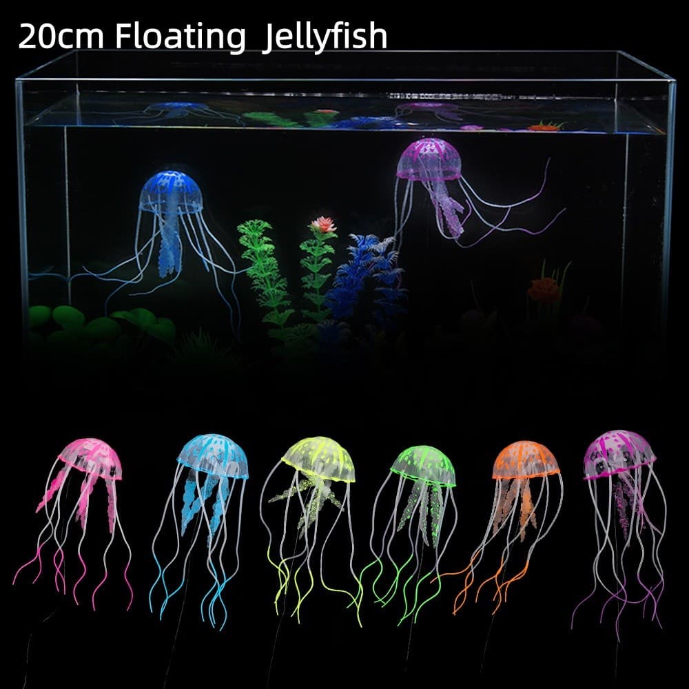 Decoração De Aquário De Água-Viva Artificial , Ornamento Simulado Flutuante Transparente Fluorescente De 20 Cm , Paisage
