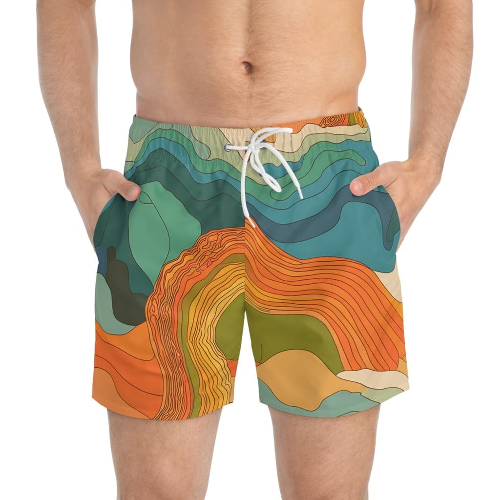 Calções De Banho Retrô Drift Masculinos , Shorts De Praia Com Padrão Legal , Secagem Rápida , Verão