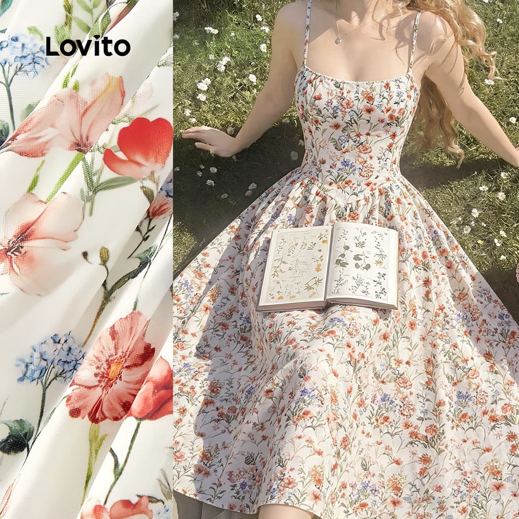 (New Arrival) Lovito Padrão de Vestido Casual Vestido de Primavera/verão para mulheres LK7AD062