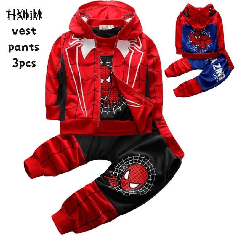 Roupas do Homem-Aranha, Conjunto de 3 Peças para Meninos, Colete com Capuz e Calças, Trajes Esportivos Infantis YO953 IF