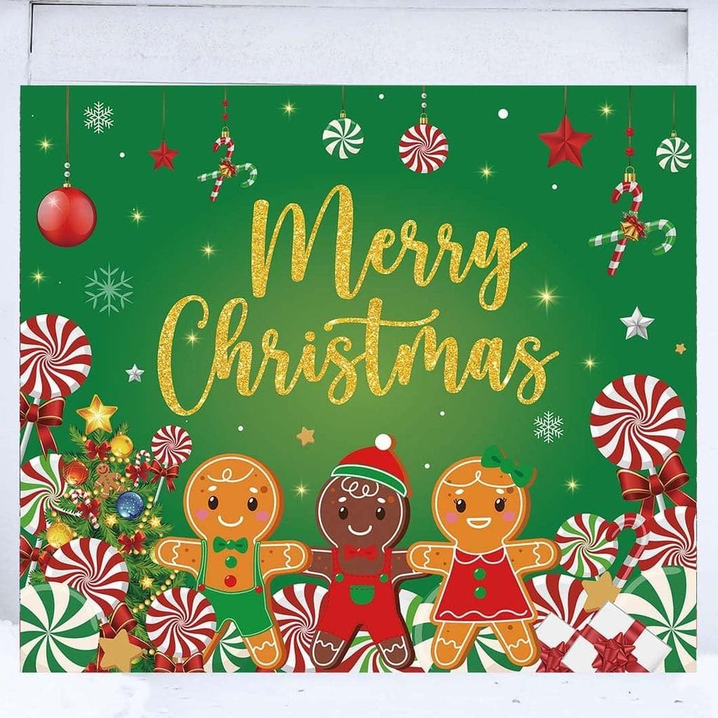 Banner de Porta de Garagem Verde e Dourado com Tema de Feliz Natal, Capa de Porta de Garagem com Tema de Homens de Gengi