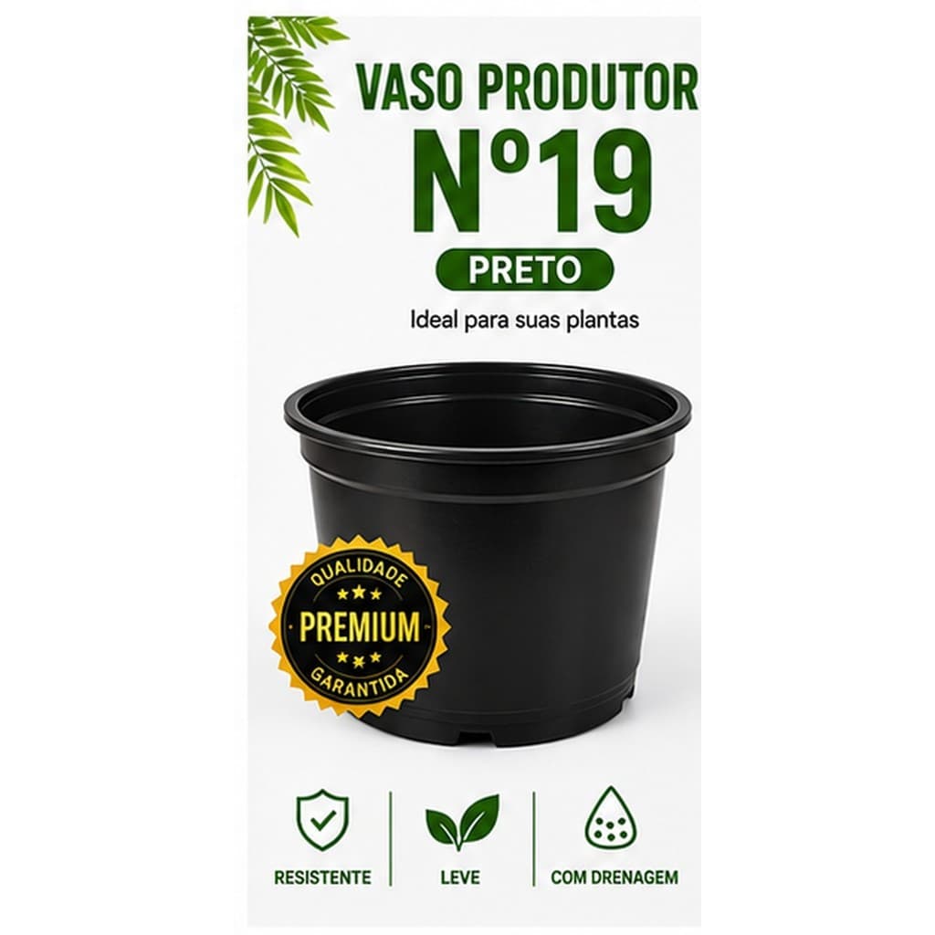Vaso Plástico Produtor Nº 19 Preto 2,7 Litros para Plantas Mudas Flores Suculentas Horta Jardim com Drenagem