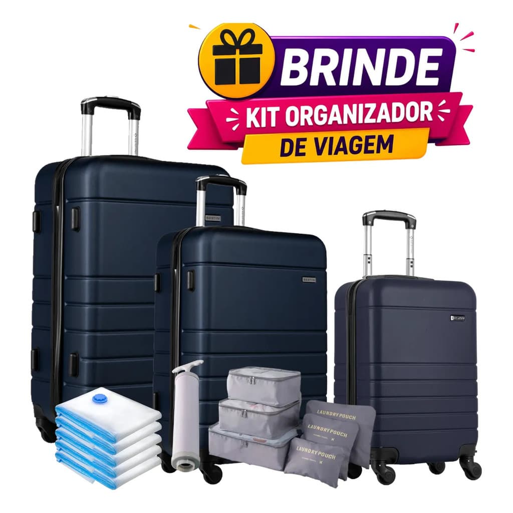 Kit Com 3 Malas Viagem Bordo 10kg Média 23kg Grande 32kg Top