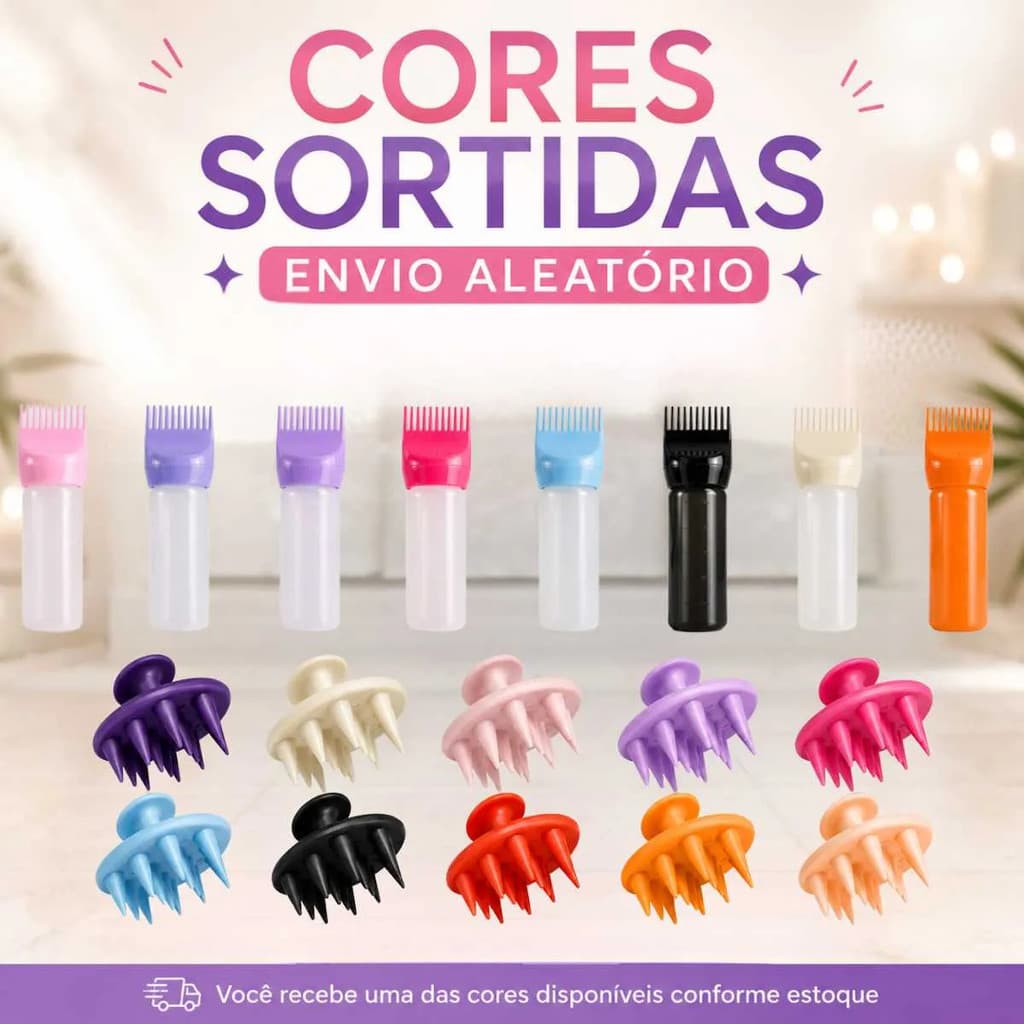 Kit Aplicador Capilar 150ml + Massageador de Silicone 2 em 1 Cor Aleatória