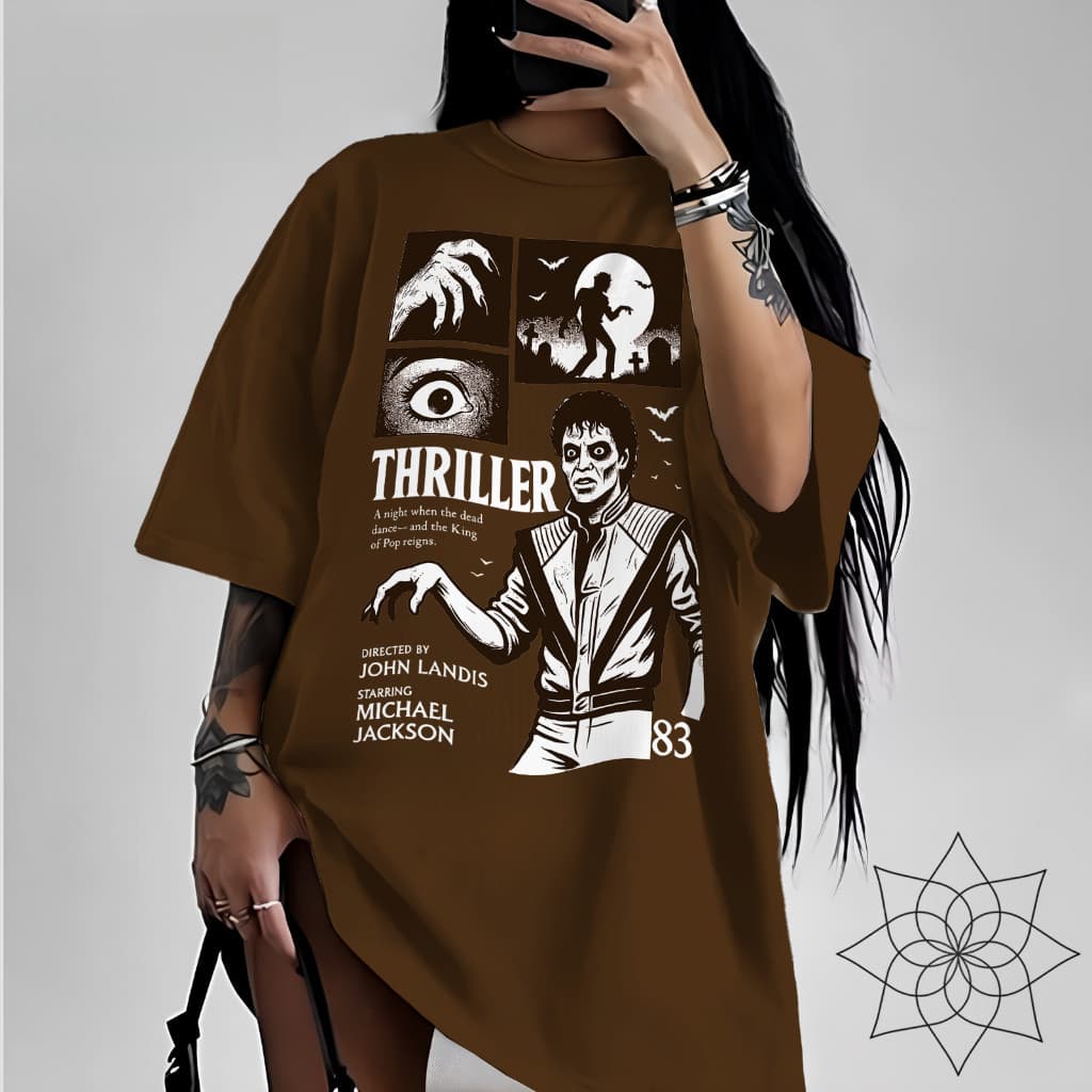 [Camiseta Premium em Algodão Puro]SISI Oversized Michael Jackson Thriller Cantor Rei Do Pop Clip Nostalgia Vintage