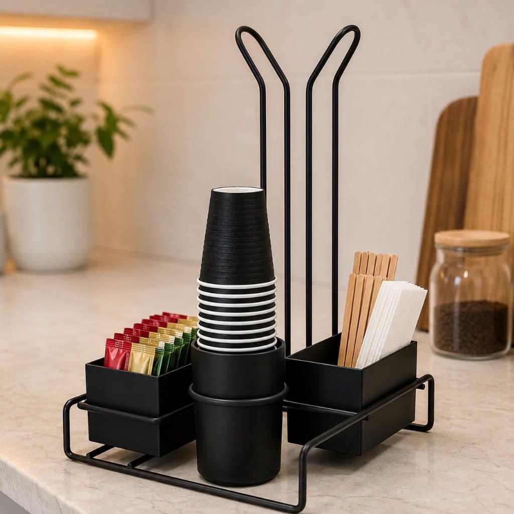 Conjunto Organizador Multifuncional Cha Cafe Porta Copos Design Moderno Preto Cozinha