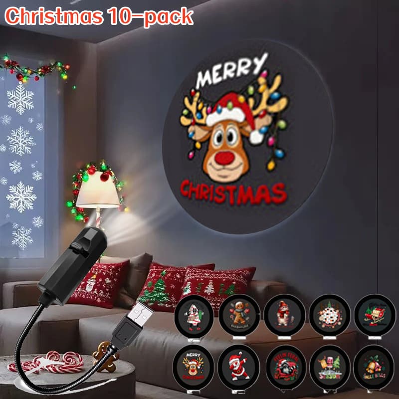 Natal 5V USB Luz Noturna LED Projetor 10 Modos Comutável Padrão Projeção Ambiente Para Papai Noel Boneco De Neve Alce