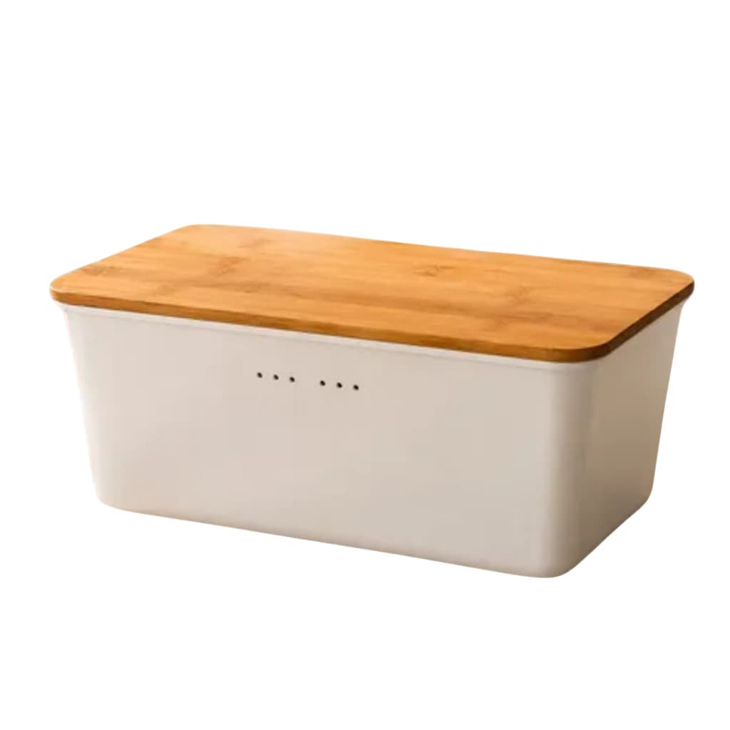 Organizador Porta Pães e Bolo com Tampa de Bambu Cor Branco para Cozinha e Armazenamento