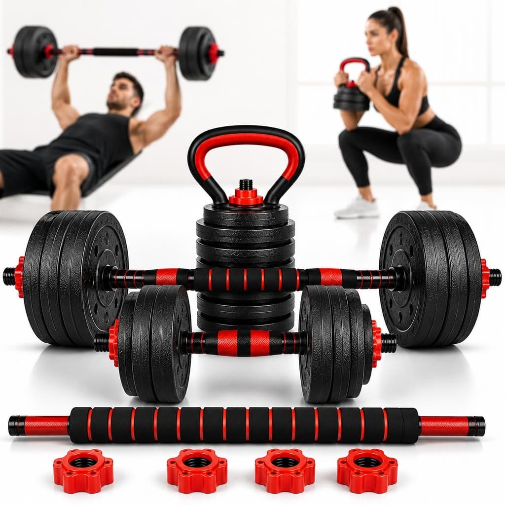 Kit Halteres Barra E Anilhas 15KG Musculação 2 Kettlebell Ajustável Preto Academia em Casa Exercicios